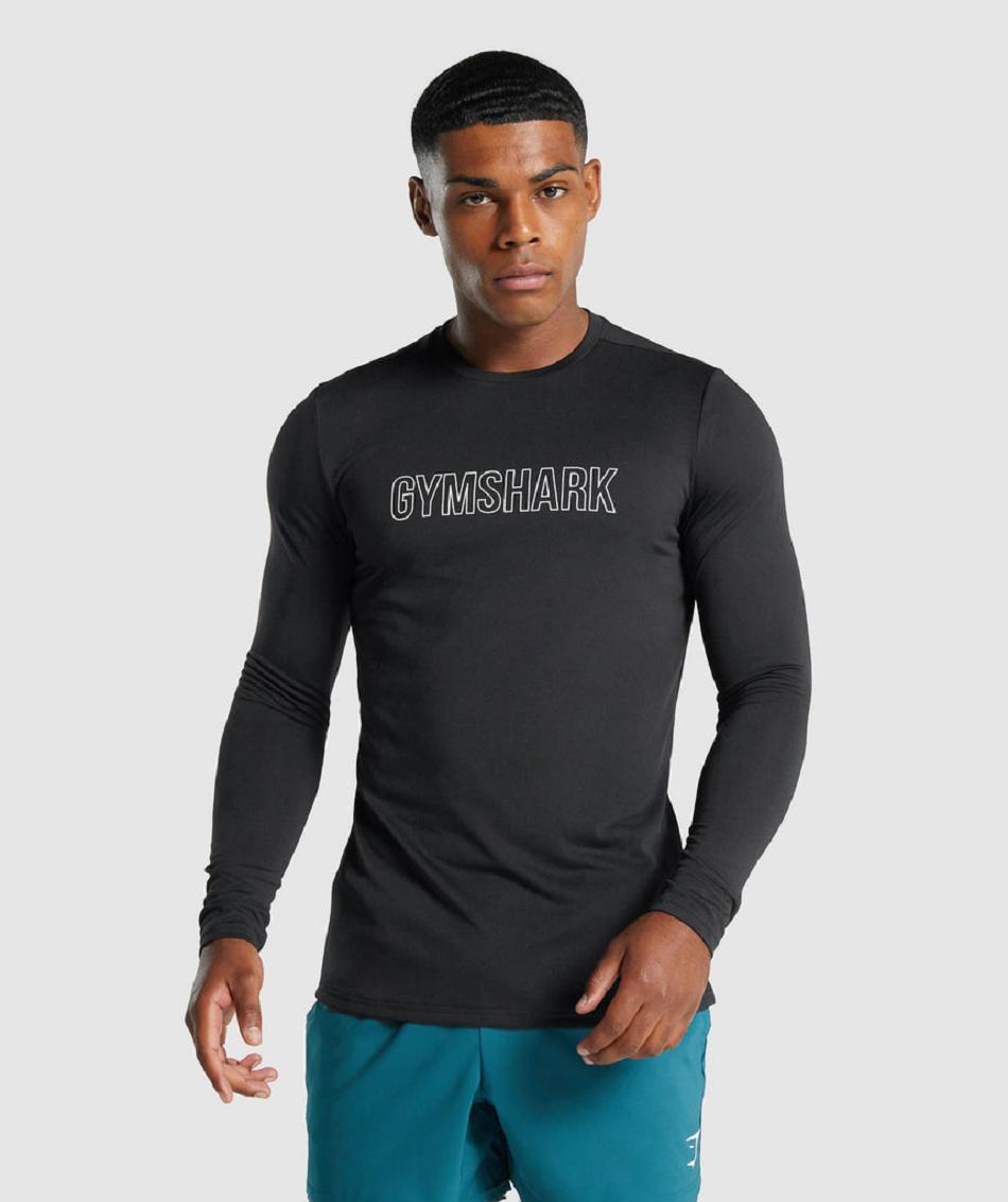 Long Sleeve Gymshark Arrival Estampadas Hombre Negras | CO 3518XYU